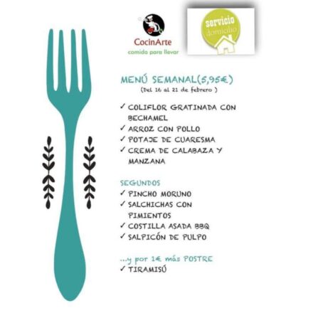 Menú de la semana en CocinArte del 16 al 21 de Febrero