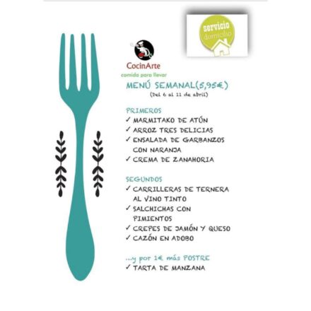 Menú de la semana en CocinArte del 6 al 11 de abril