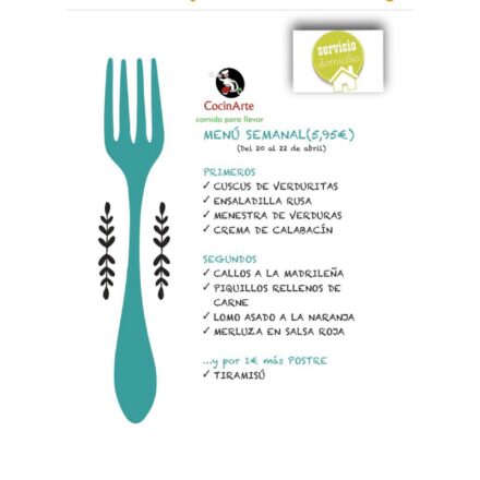 Menú de la semana en CocinArte del 20 al 22 de abril