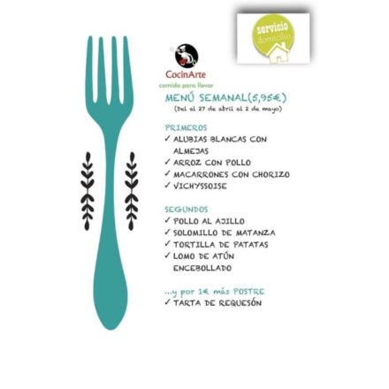 Menú de la semana en CocinArte del 27 de abril al 2 de mayo